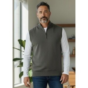 Daniel Cremieux Mens Quarter Zip Vest Sweater XL Dark Gray Supima Cotton